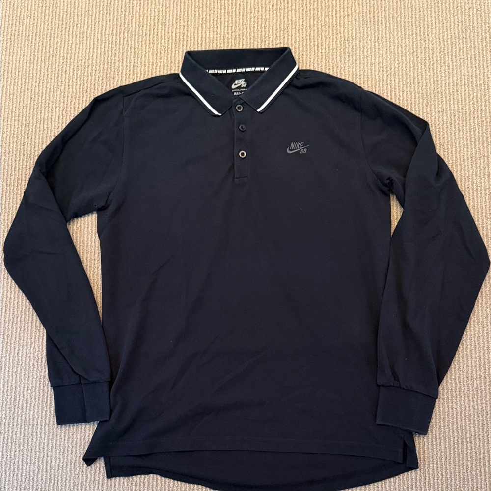Nike SN Black Long-Sleeve Polo with White Collar Trim
